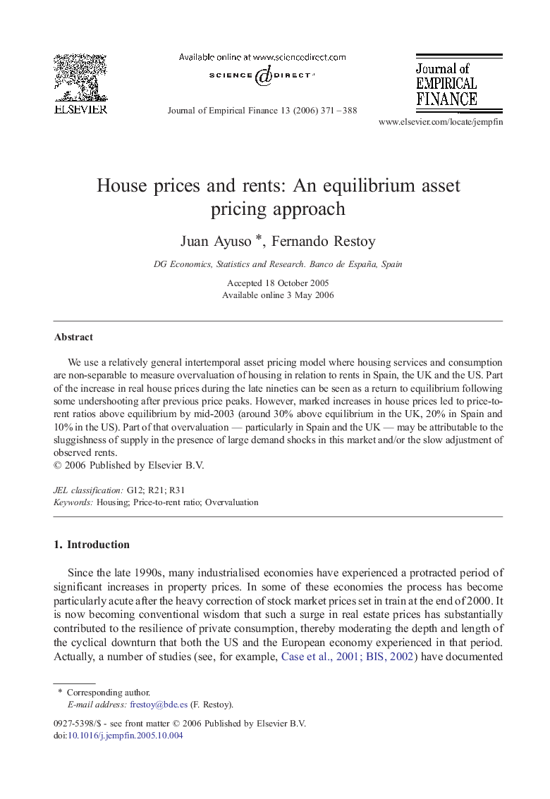 House prices and rents: An equilibrium asset pricing approach