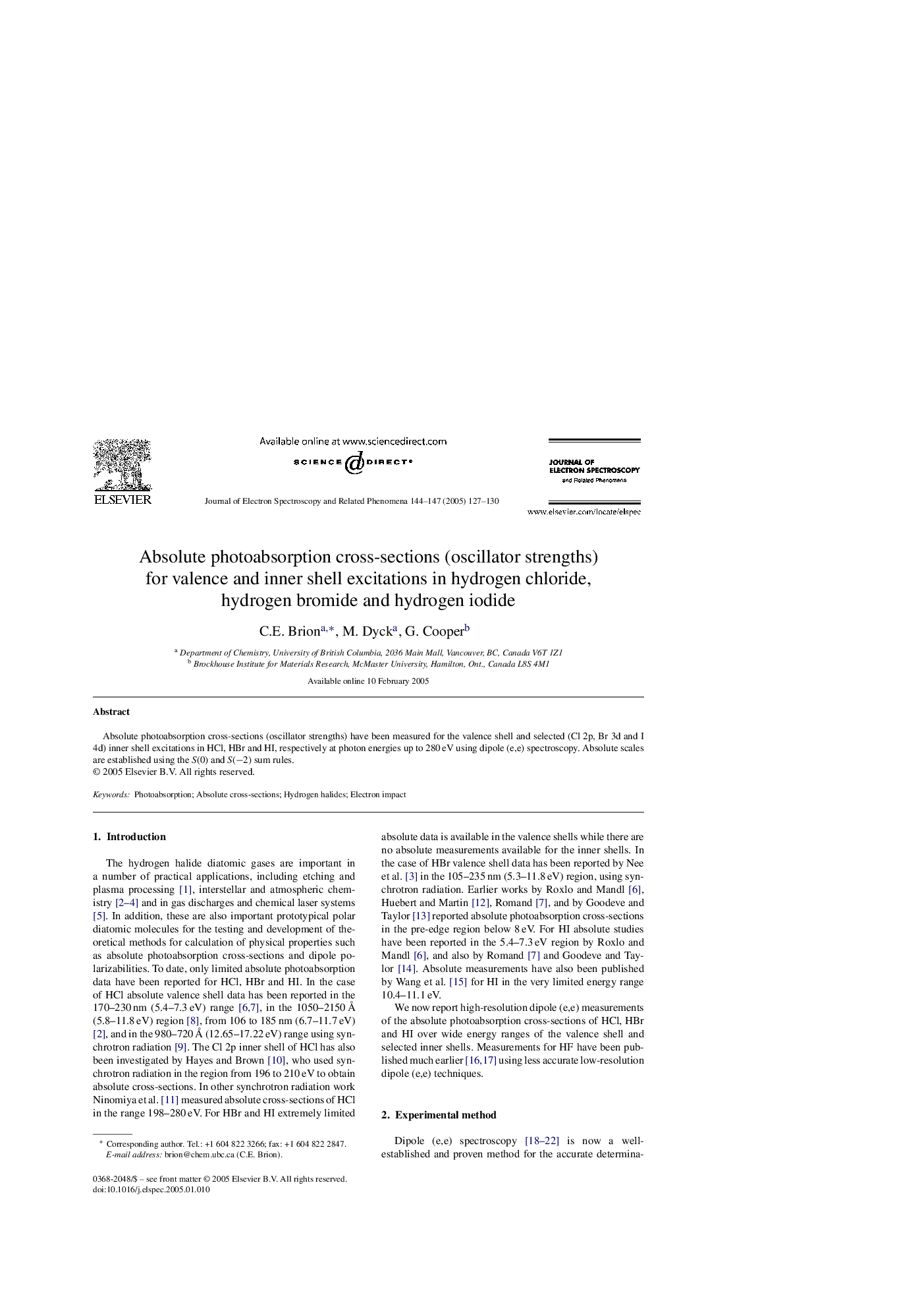 Absolute photoabsorption cross-sections (oscillator strengths) for valence and inner shell excitations in hydrogen chloride, hydrogen bromide and hydrogen iodide