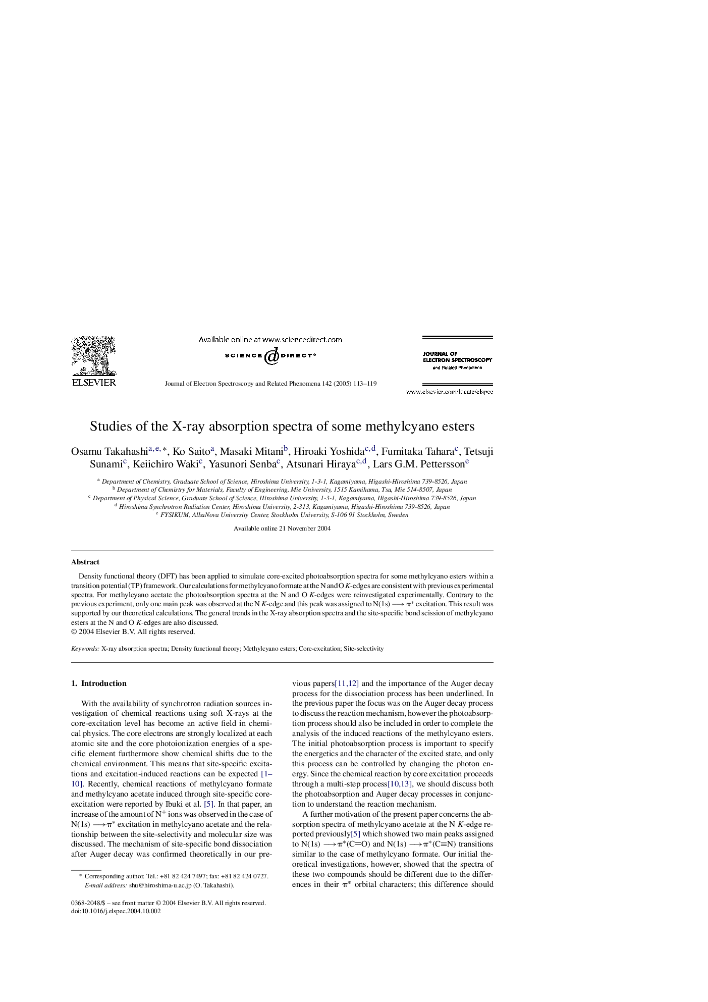 Studies of the X-ray absorption spectra of some methylcyano esters