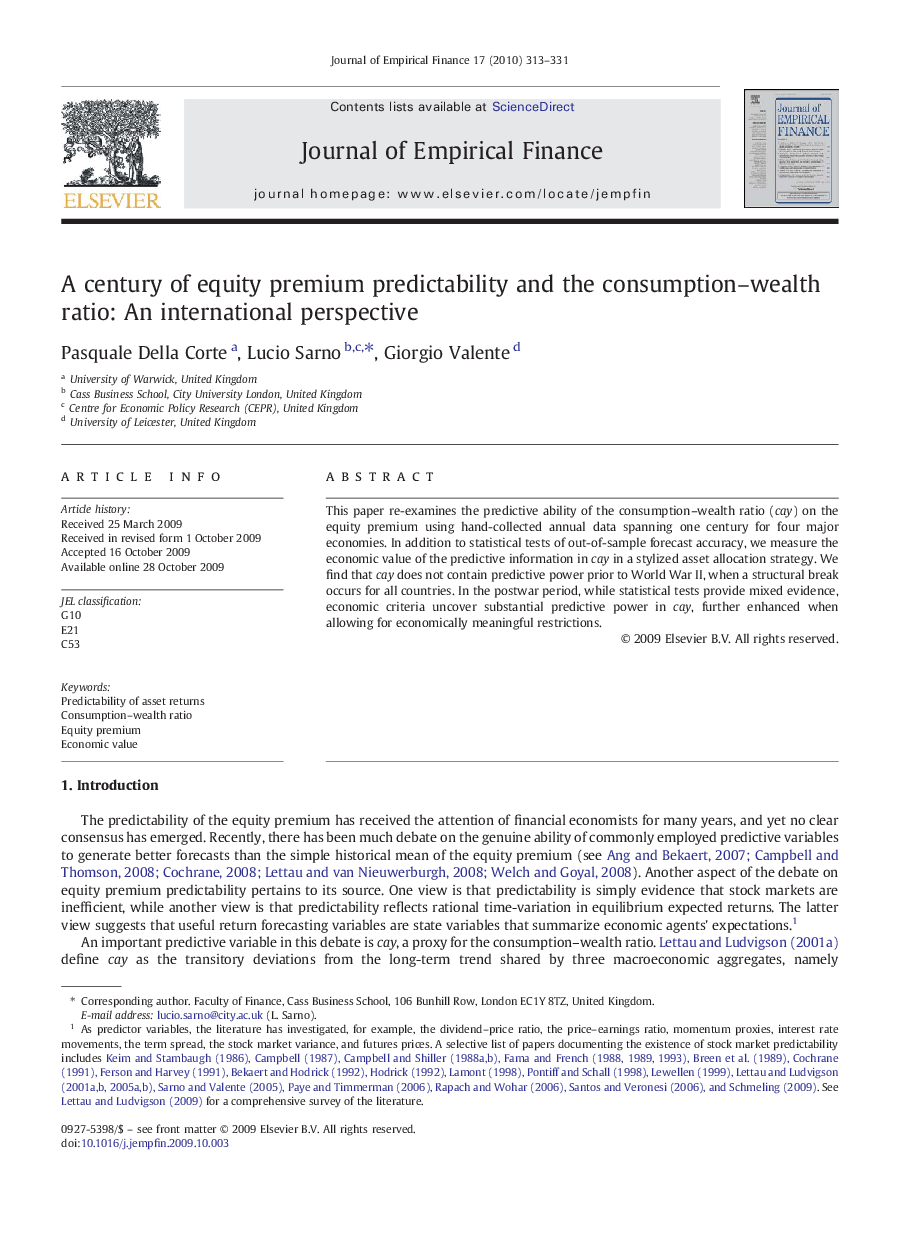 A century of equity premium predictability and the consumption–wealth ratio: An international perspective