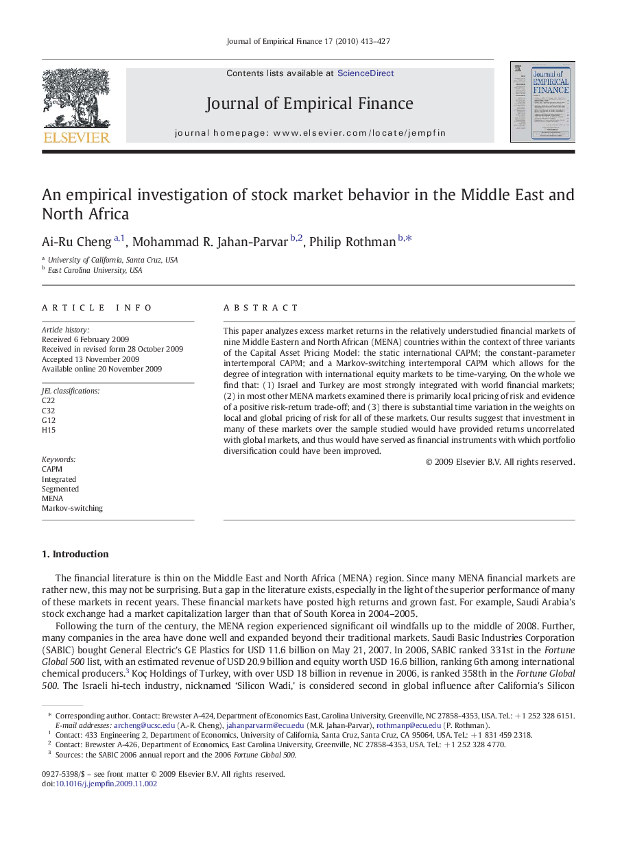 An empirical investigation of stock market behavior in the Middle East and North Africa