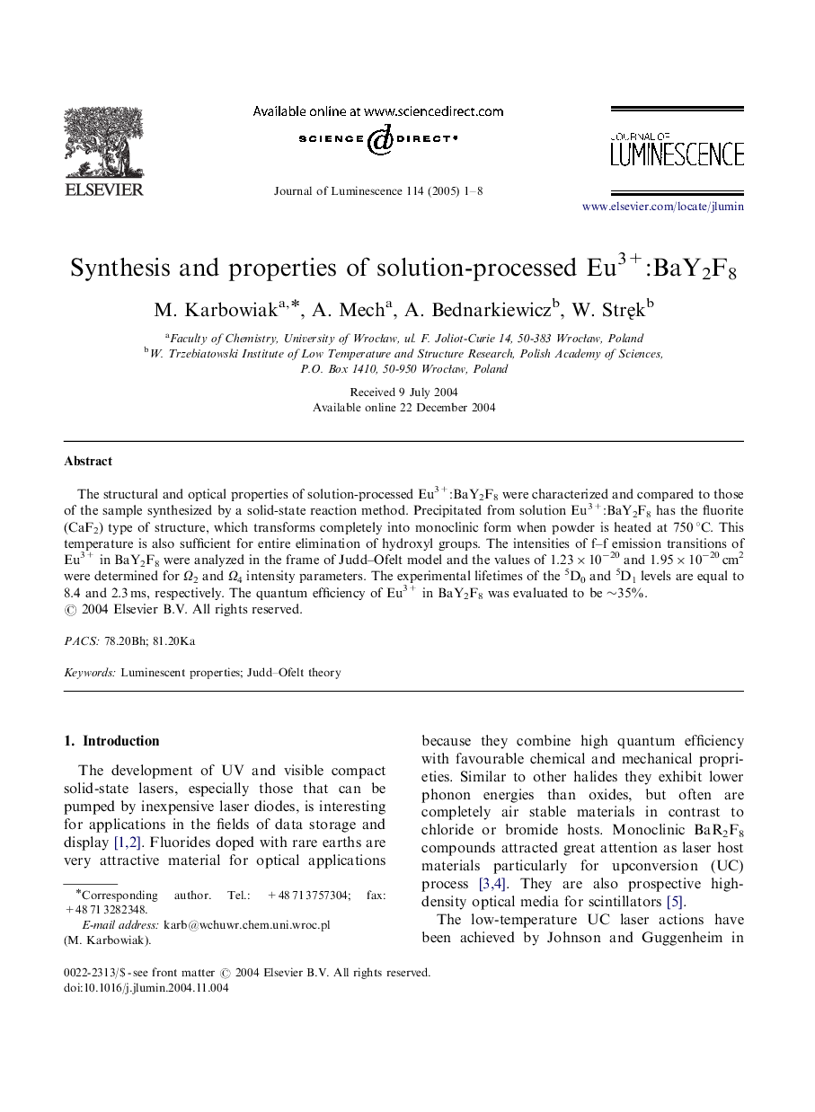 Synthesis and properties of solution-processed Eu3+:BaY2F8