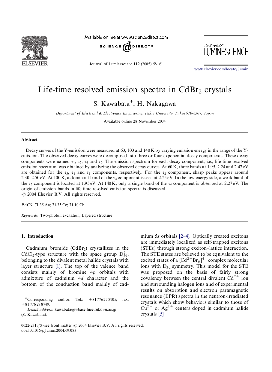 Life-time resolved emission spectra in CdBr2 crystals