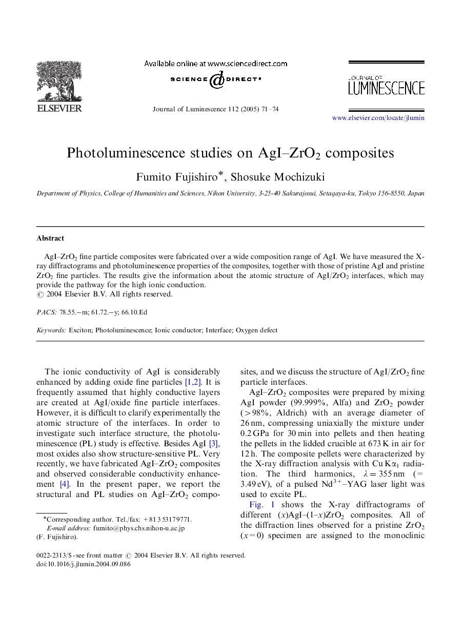 Photoluminescence studies on AgI-ZrO2 composites