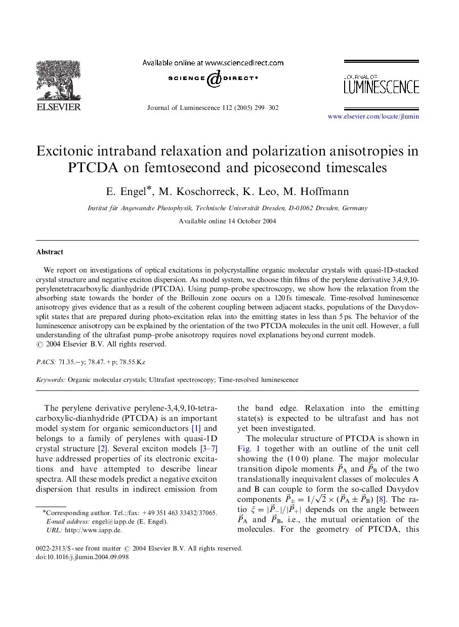 Excitonic intraband relaxation and polarization anisotropies in PTCDA on femtosecond and picosecond timescales