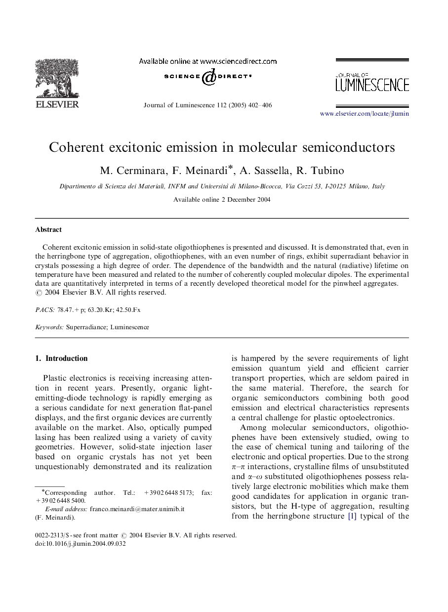 Coherent excitonic emission in molecular semiconductors