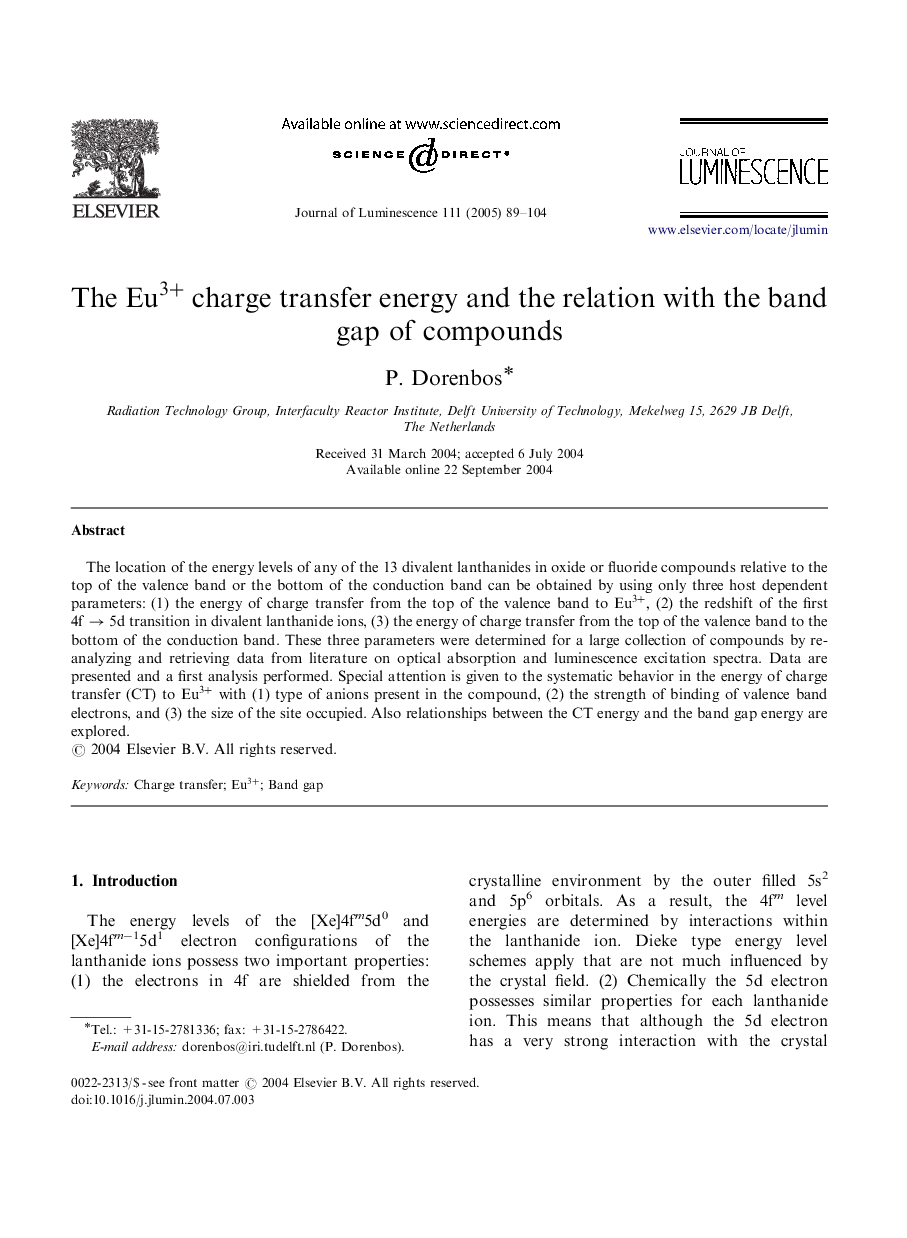The Eu3+ charge transfer energy and the relation with the band gap of compounds