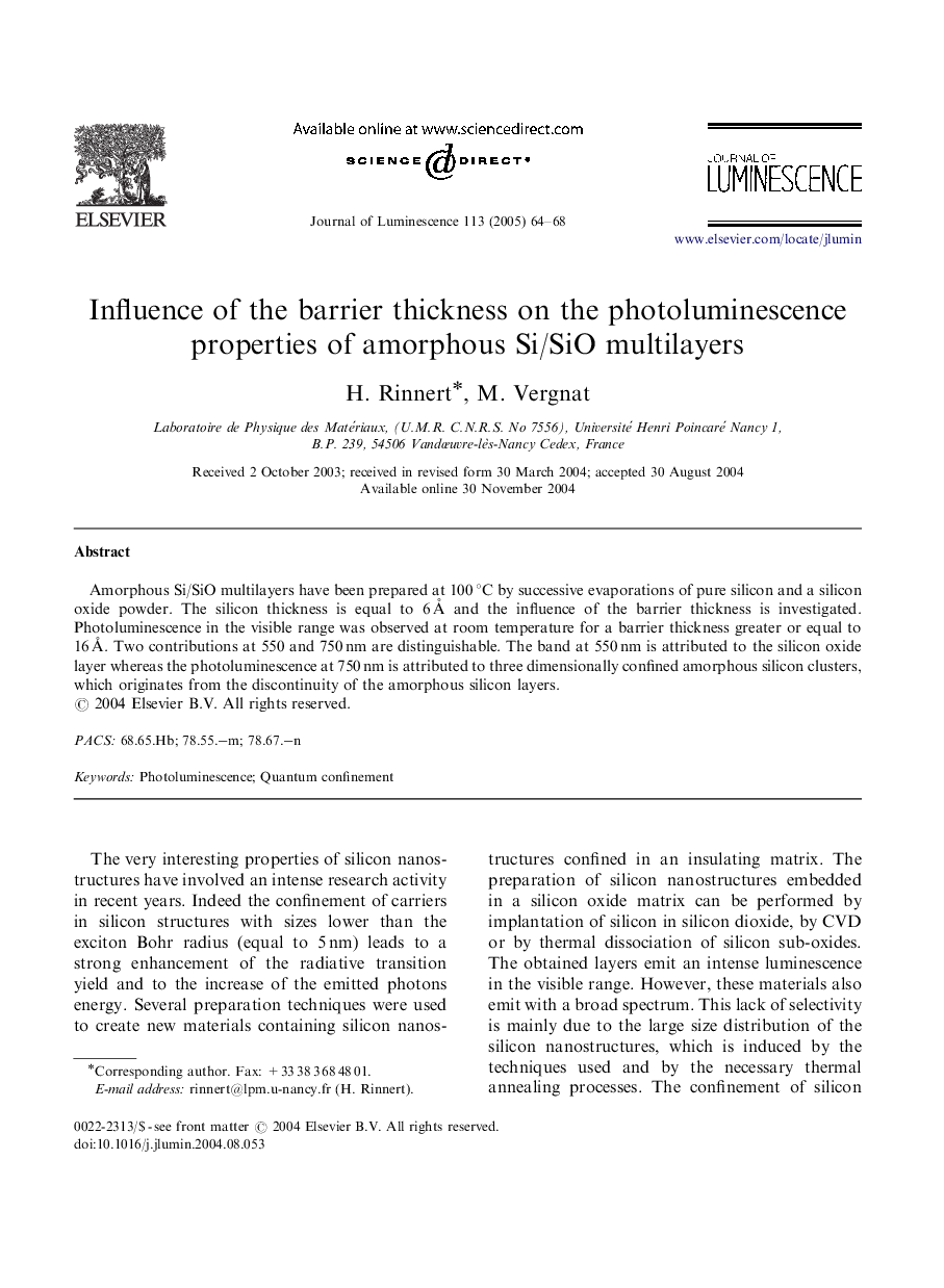 Influence of the barrier thickness on the photoluminescence properties of amorphous Si/SiO multilayers