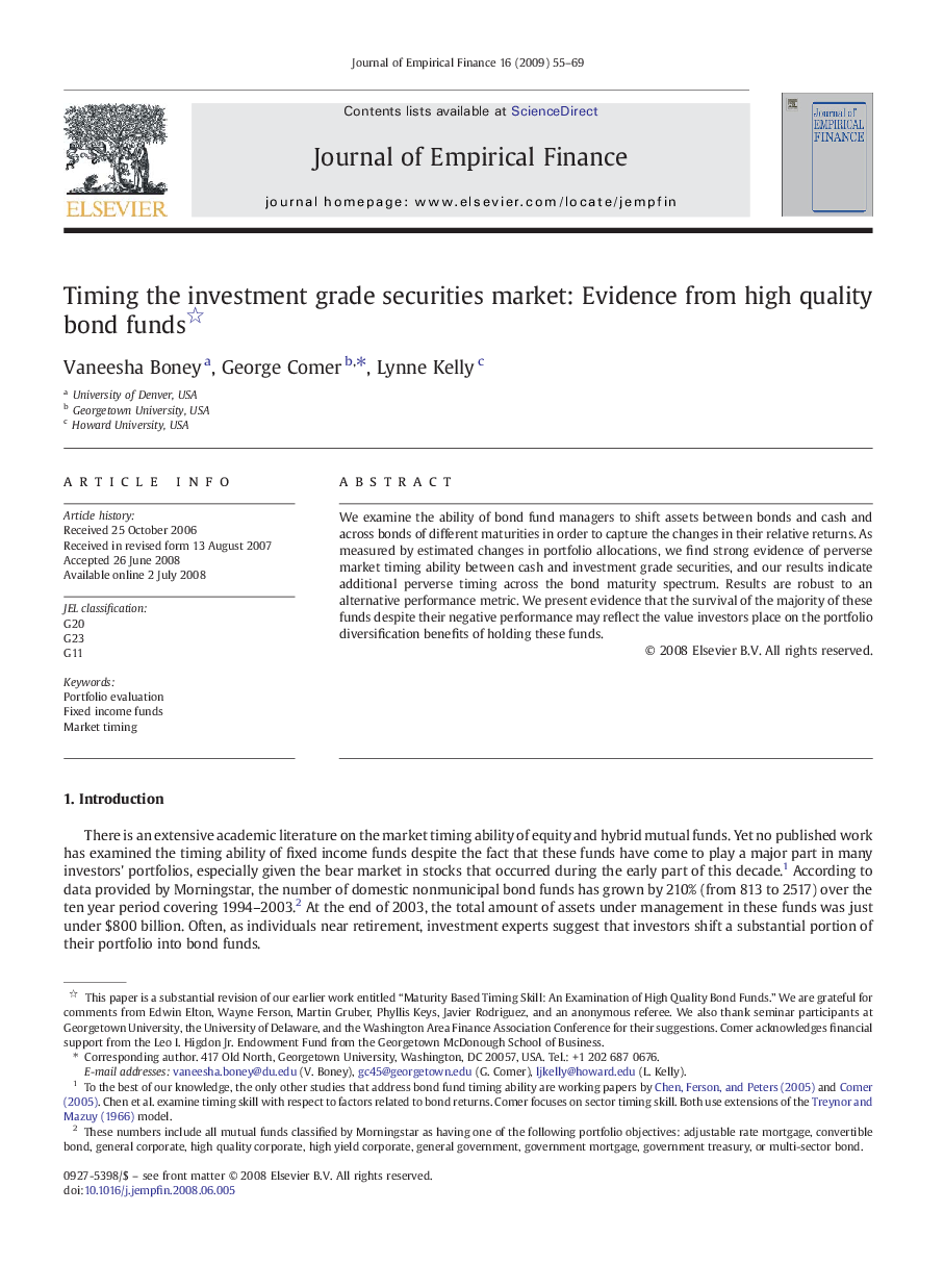 Timing the investment grade securities market: Evidence from high quality bond funds 