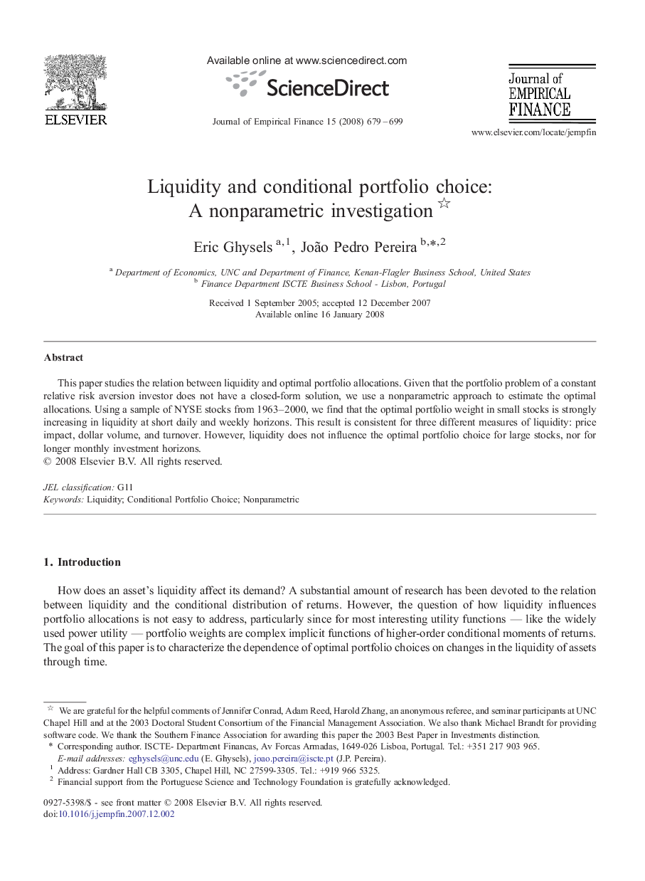 Liquidity and conditional portfolio choice: A nonparametric investigation 