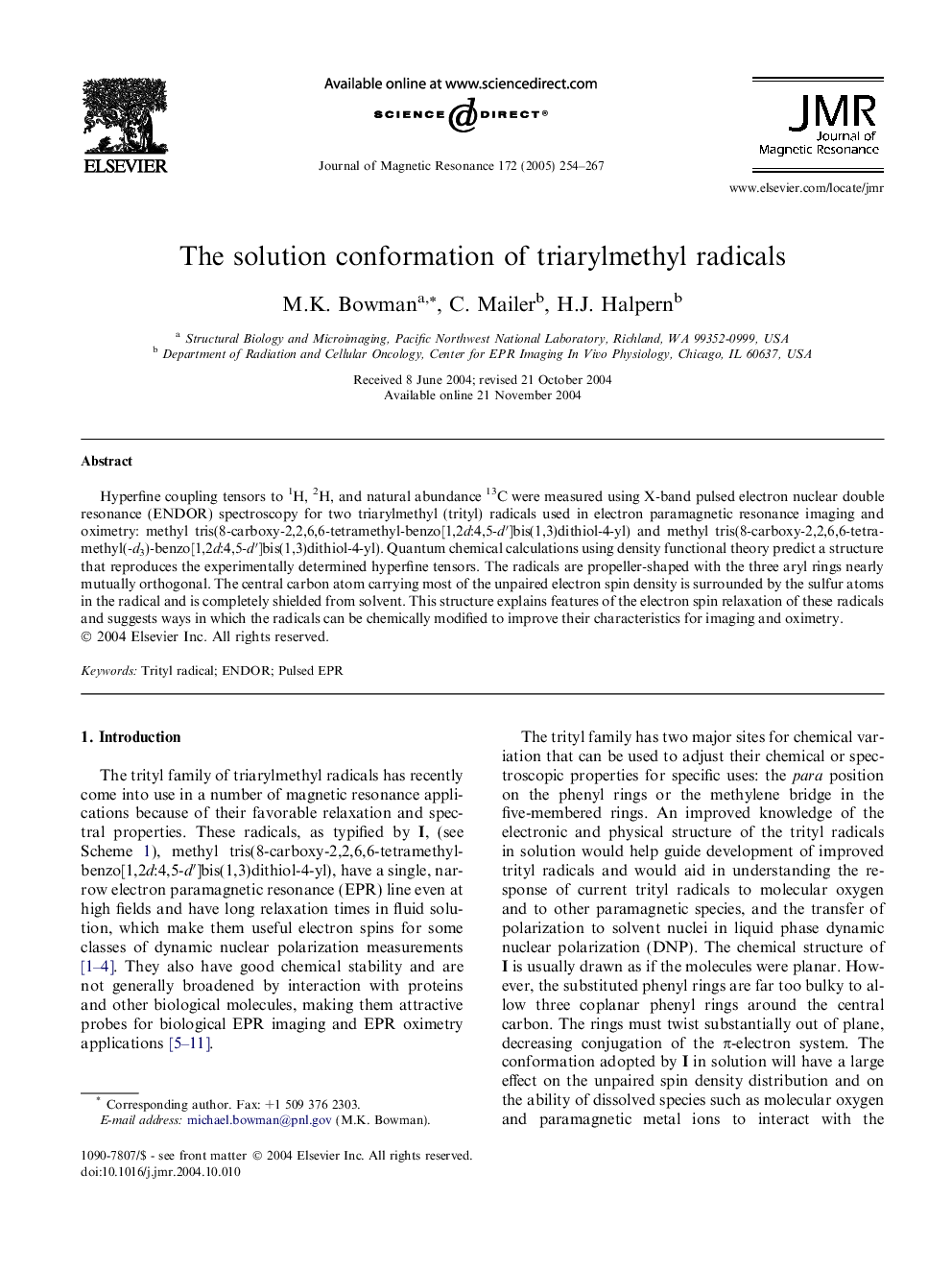 The solution conformation of triarylmethyl radicals