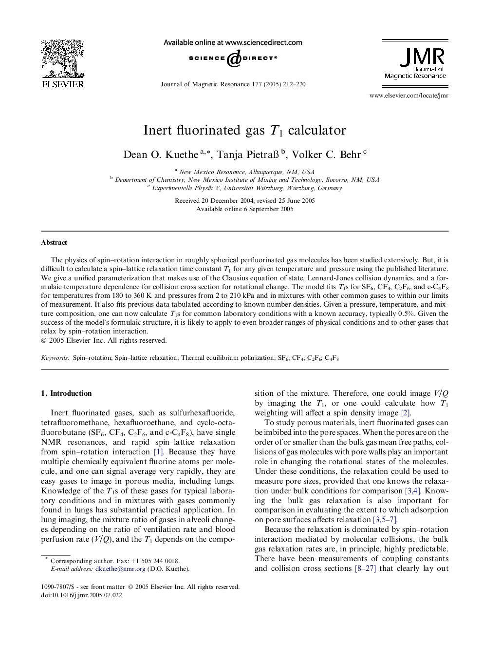 Inert fluorinated gas T1 calculator