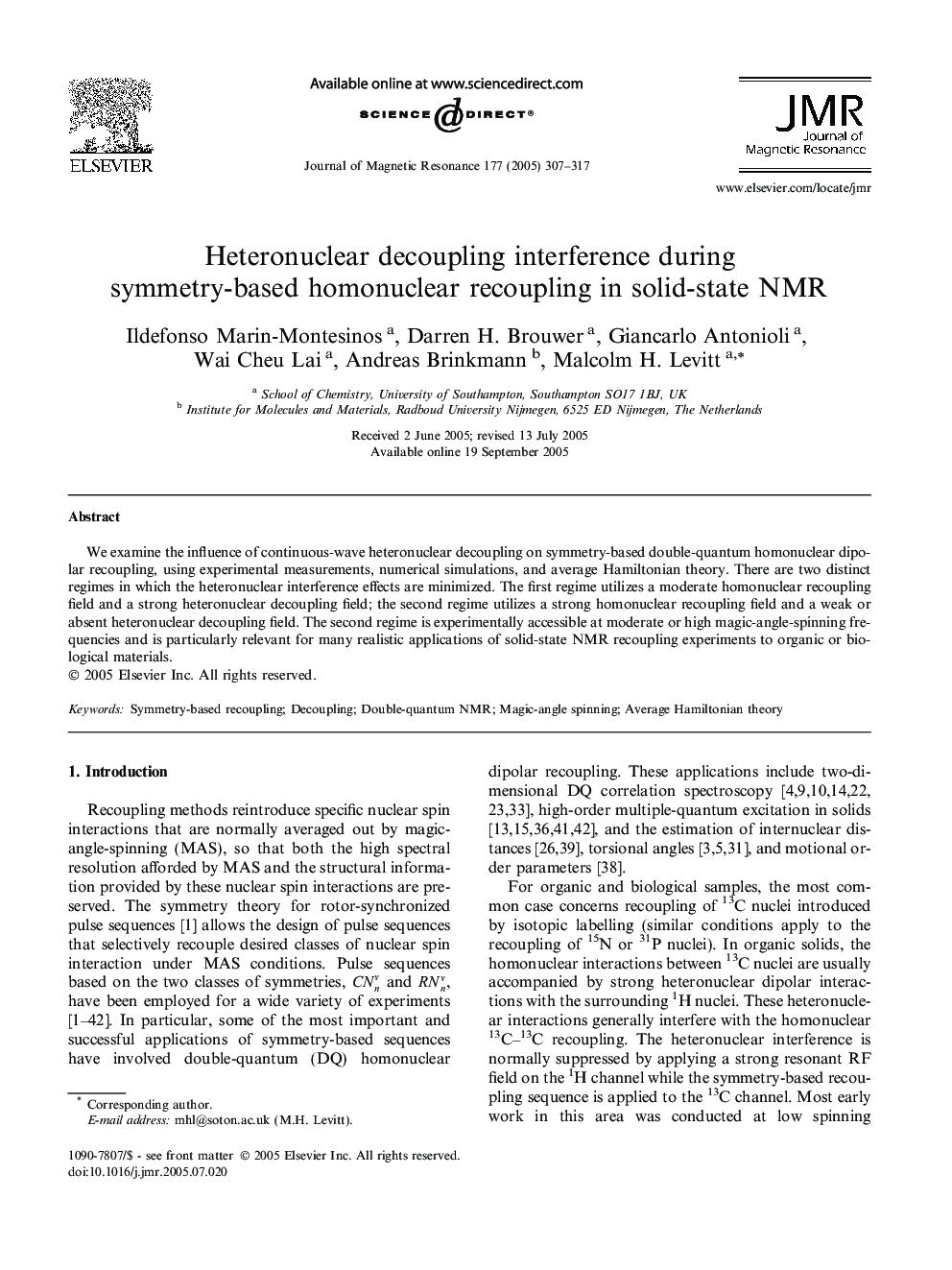 Heteronuclear decoupling interference during symmetry-based homonuclear recoupling in solid-state NMR