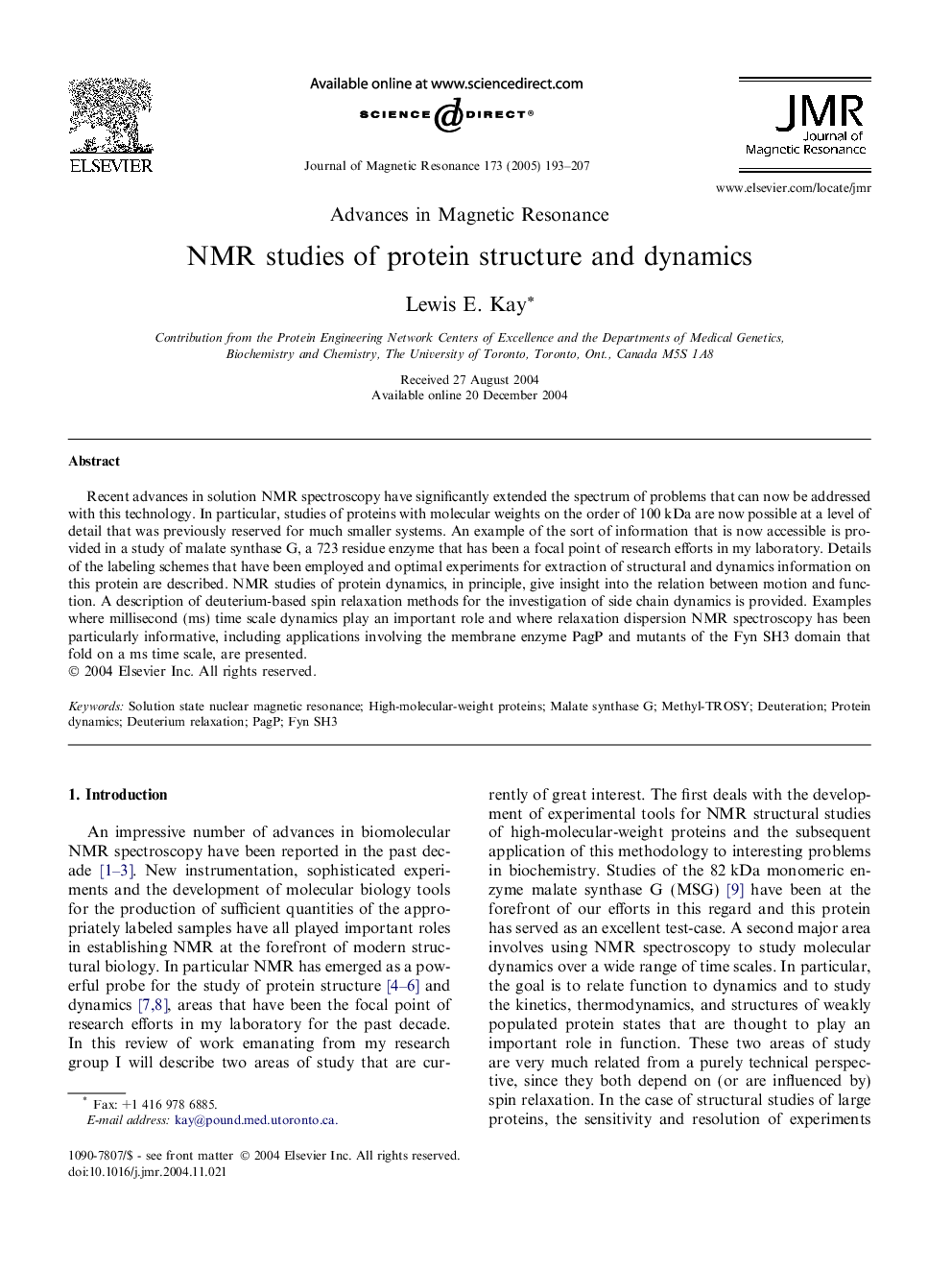 NMR studies of protein structure and dynamics