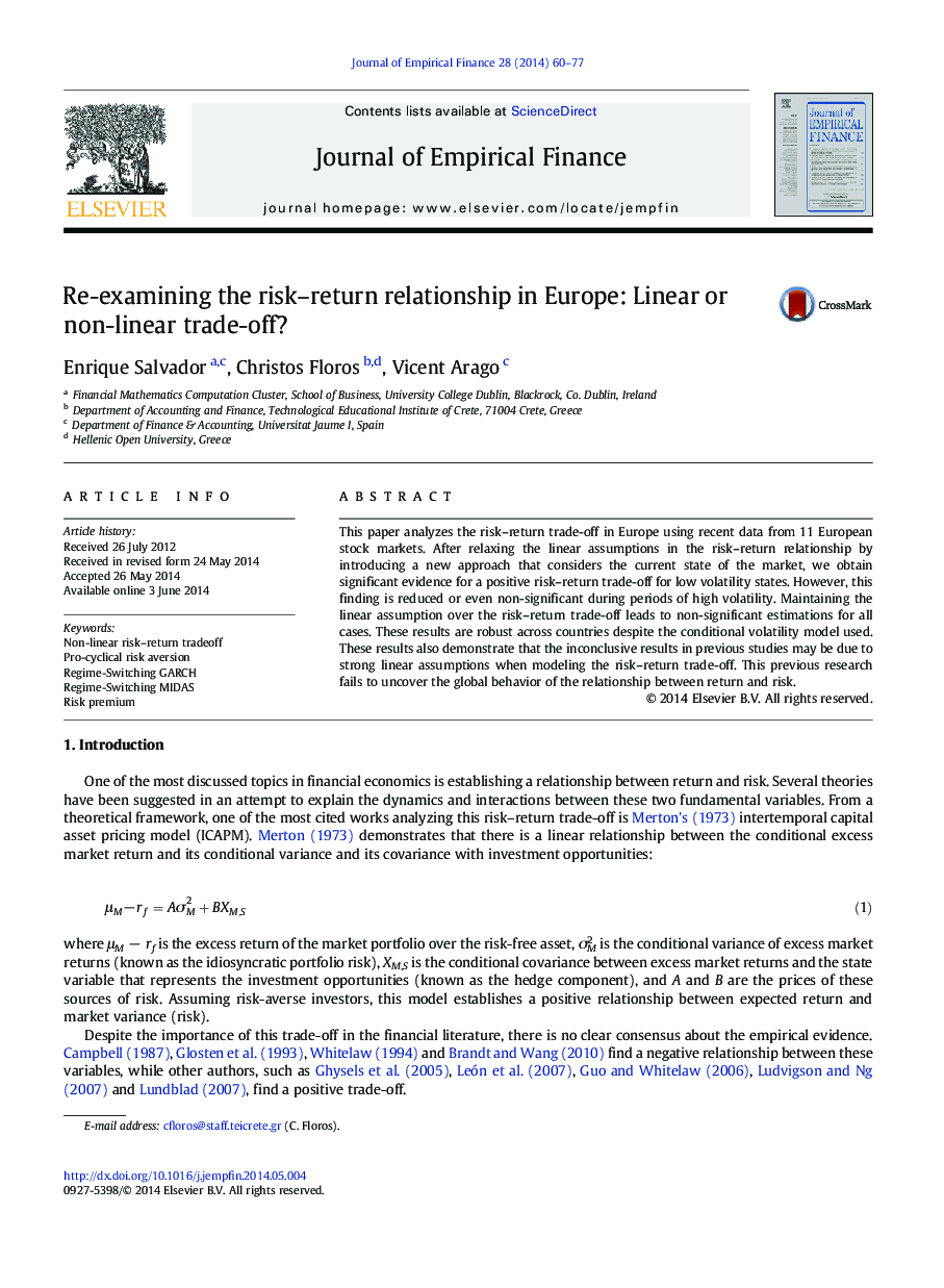 Re-examining the risk–return relationship in Europe: Linear or non-linear trade-off?