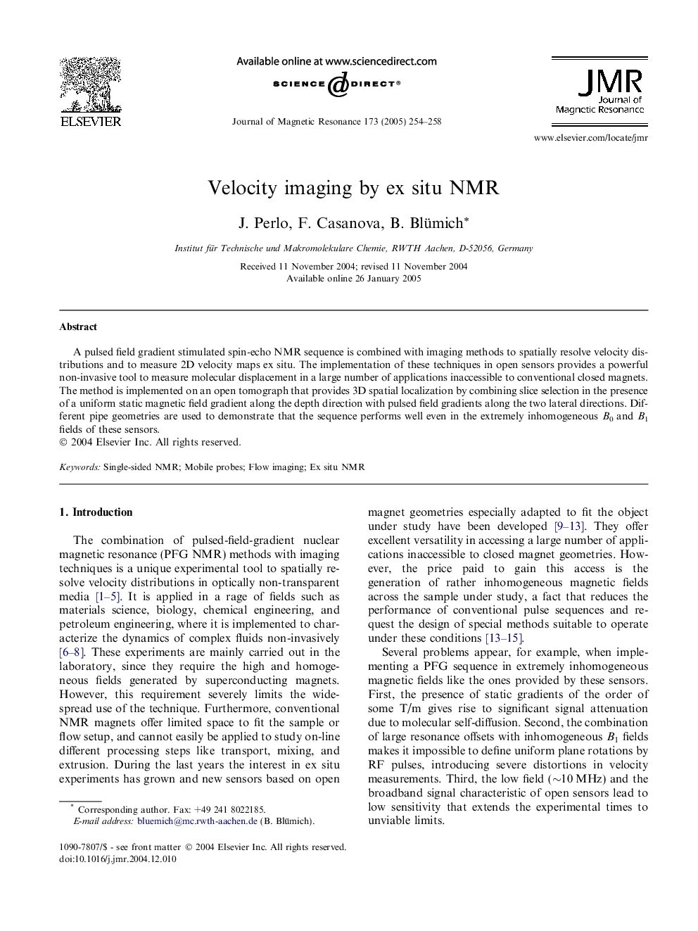 Velocity imaging by ex situ NMR