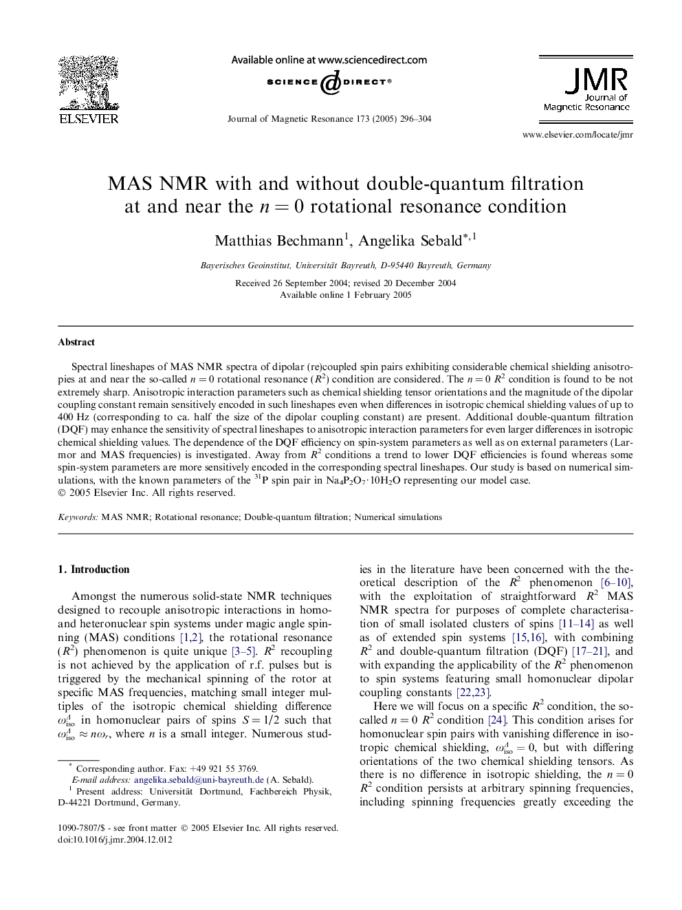 MAS NMR with and without double-quantum filtration at and near the nÂ =Â 0 rotational resonance condition