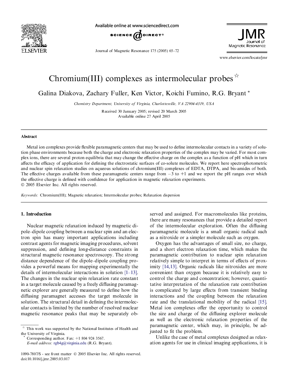 Chromium(III) complexes as intermolecular probes