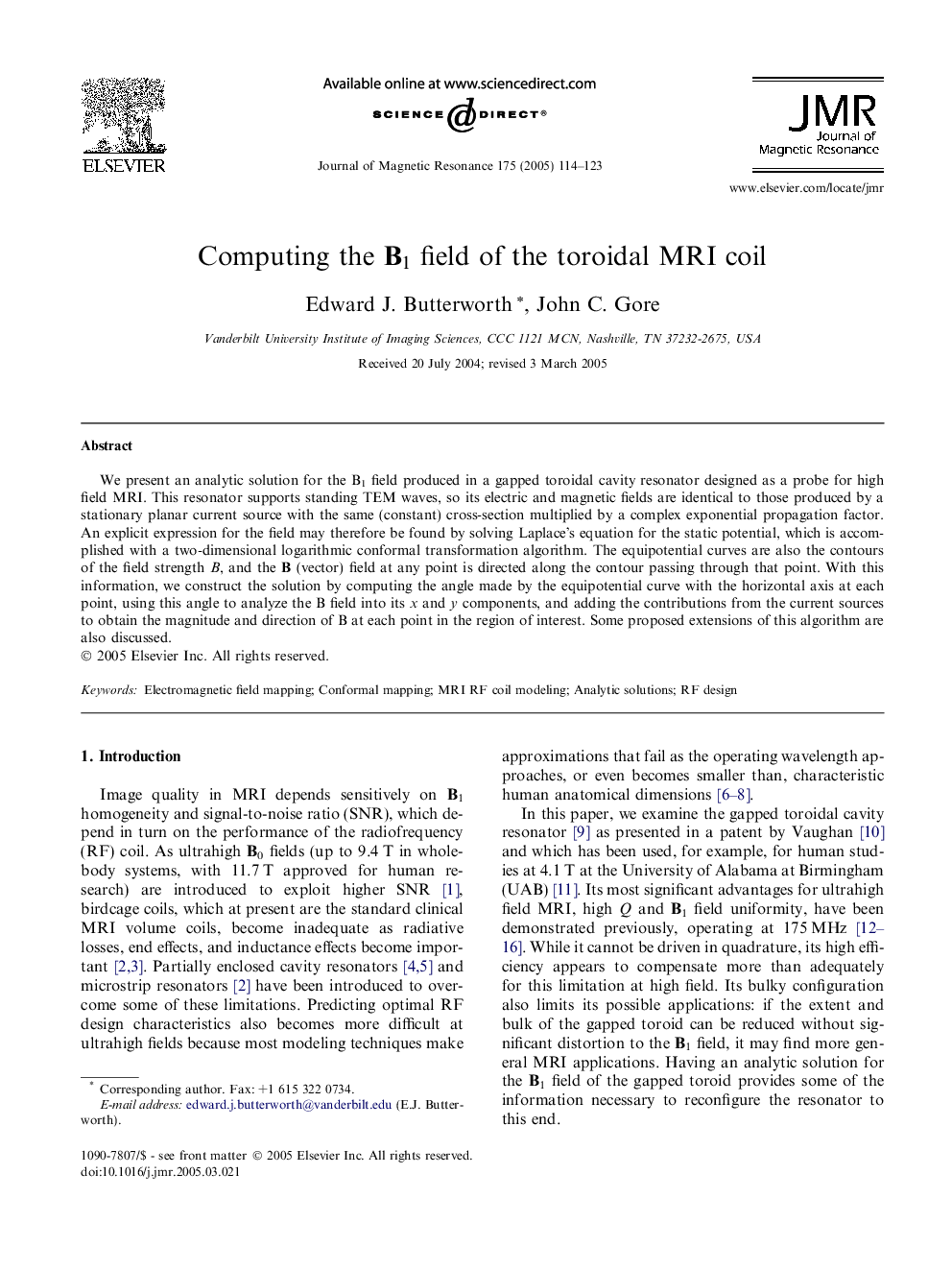 Computing the B1 field of the toroidal MRI coil