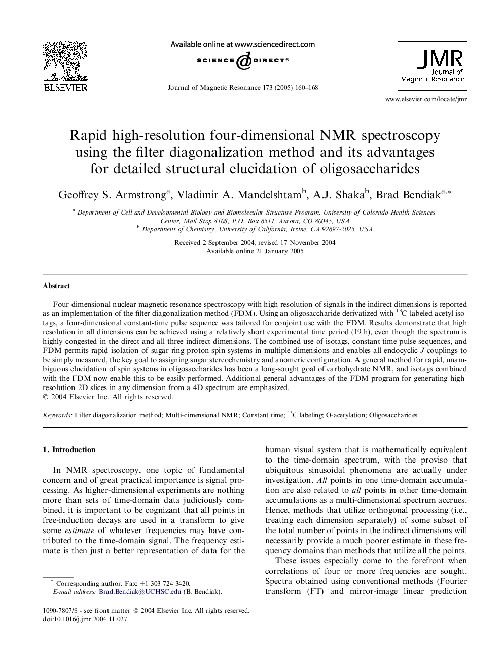 Rapid high-resolution four-dimensional NMR spectroscopy using the filter diagonalization method and its advantages for detailed structural elucidation of oligosaccharides