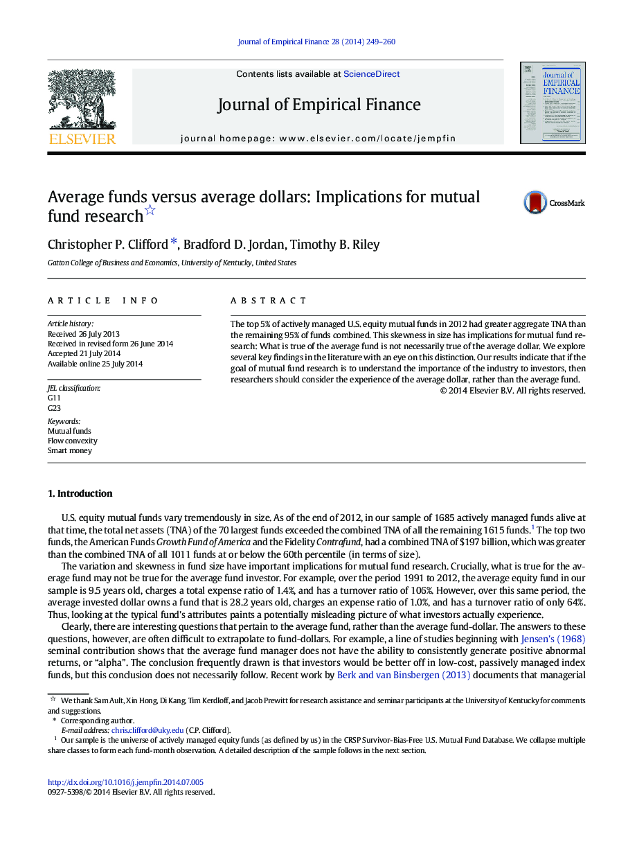 Average funds versus average dollars: Implications for mutual fund research 