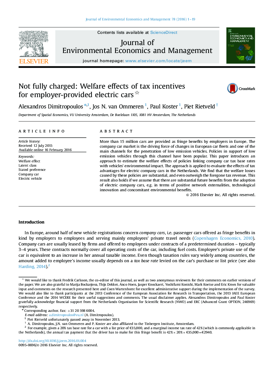 Not fully charged: Welfare effects of tax incentives for employer-provided electric cars 