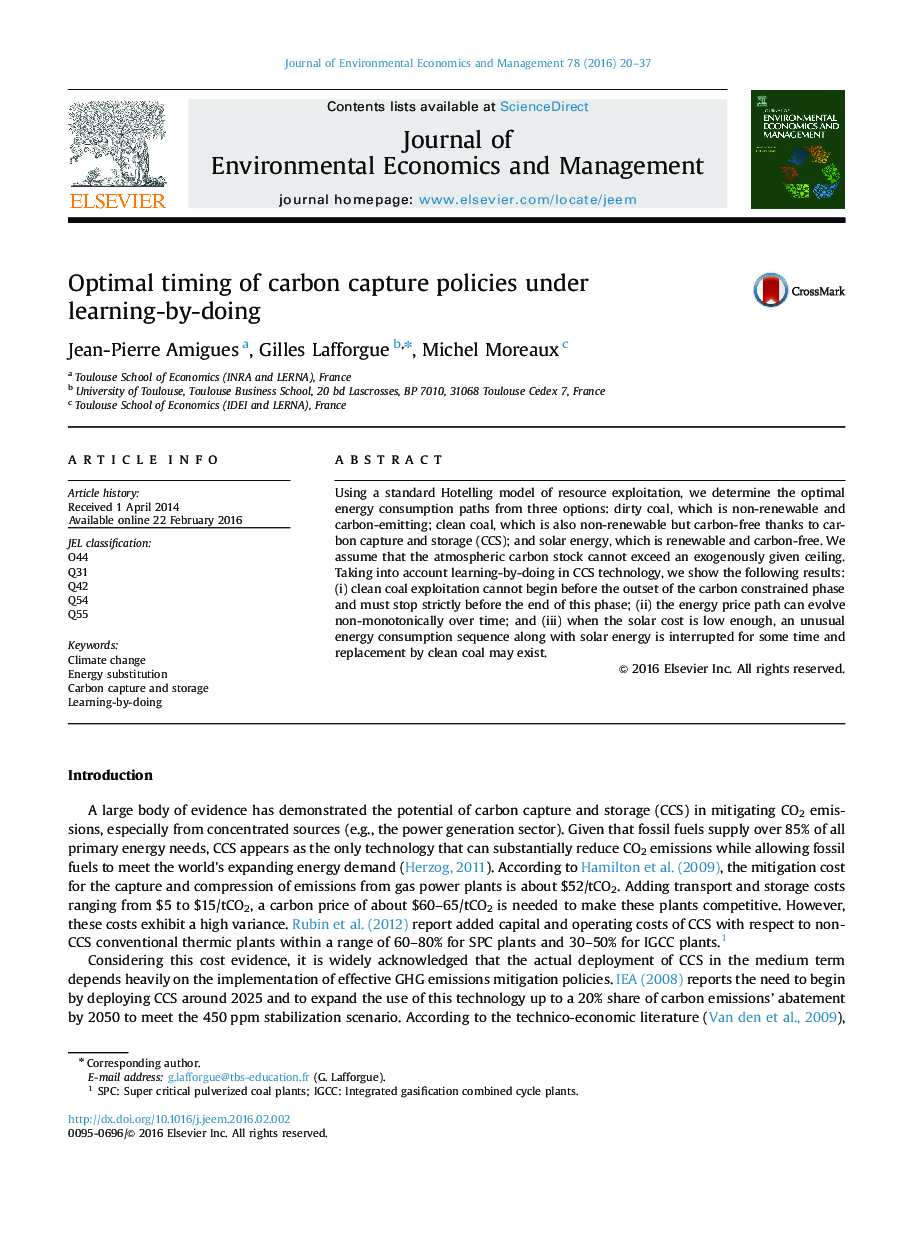 Optimal timing of carbon capture policies under learning-by-doing