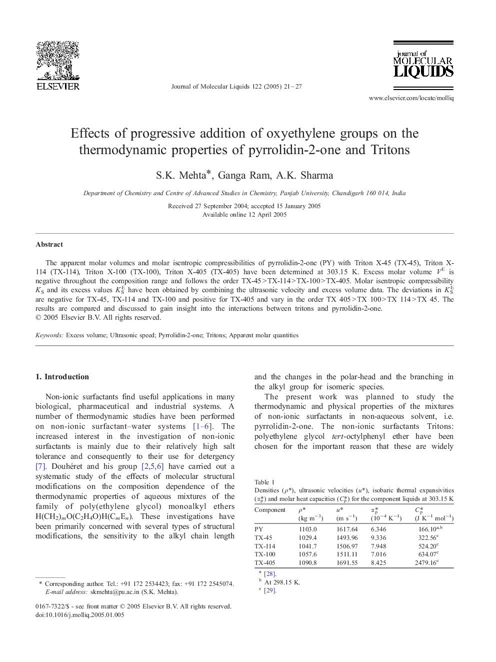 Effects of progressive addition of oxyethylene groups on the thermodynamic properties of pyrrolidin-2-one and Tritons