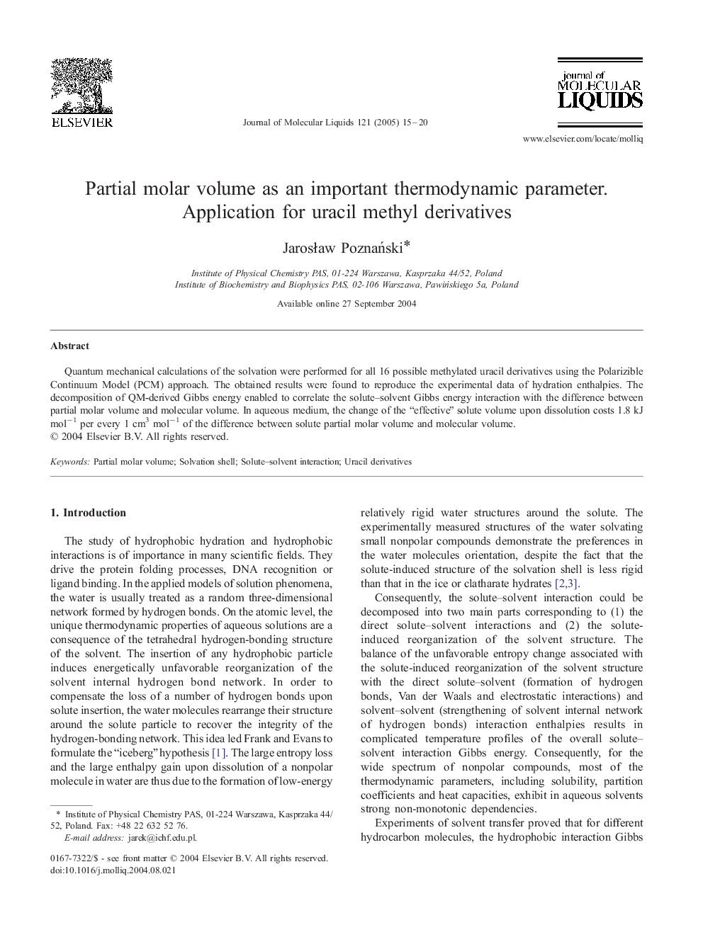 Partial molar volume as an important thermodynamic parameter. Application for uracil methyl derivatives