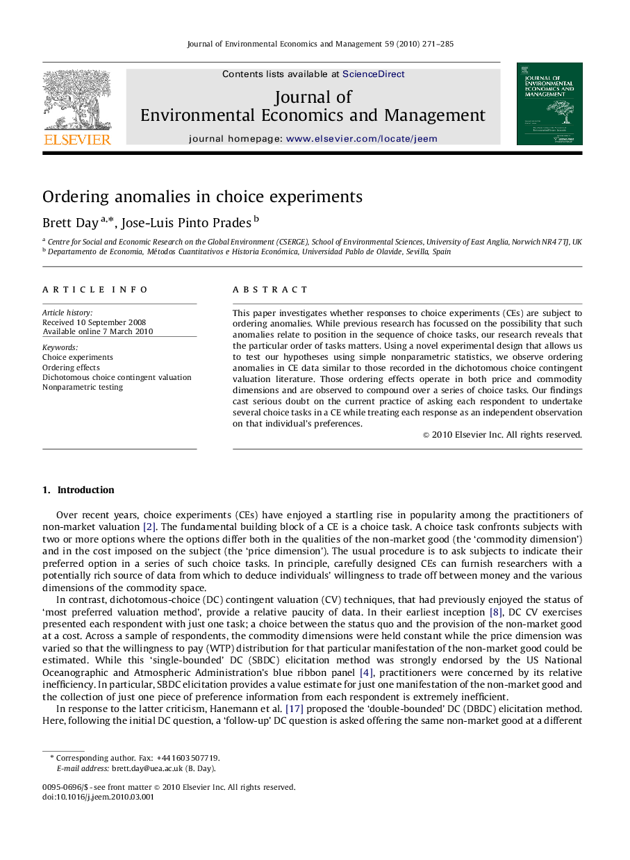 Ordering anomalies in choice experiments