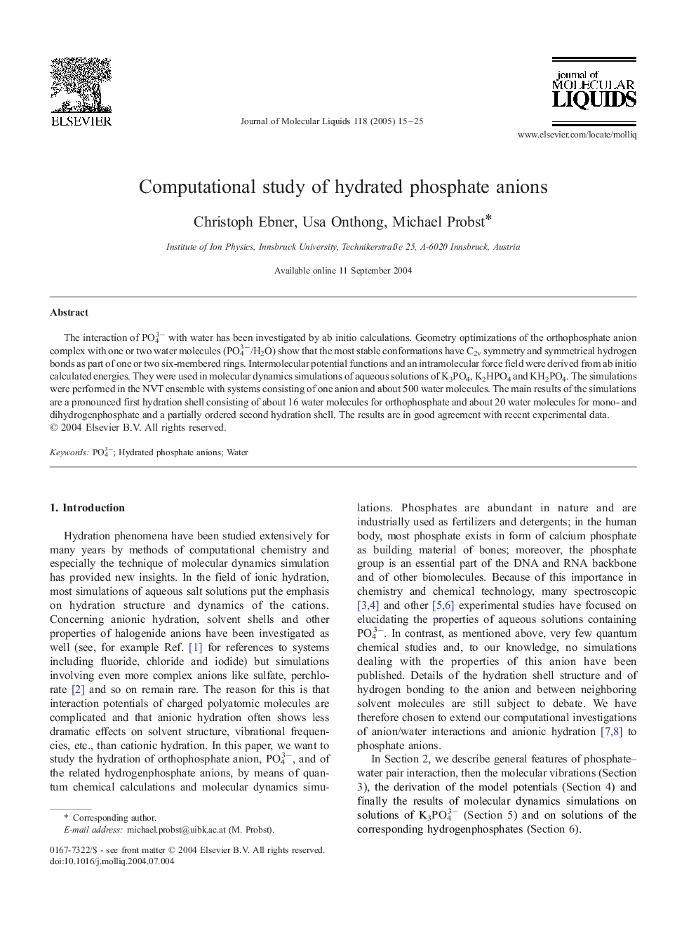 Computational study of hydrated phosphate anions