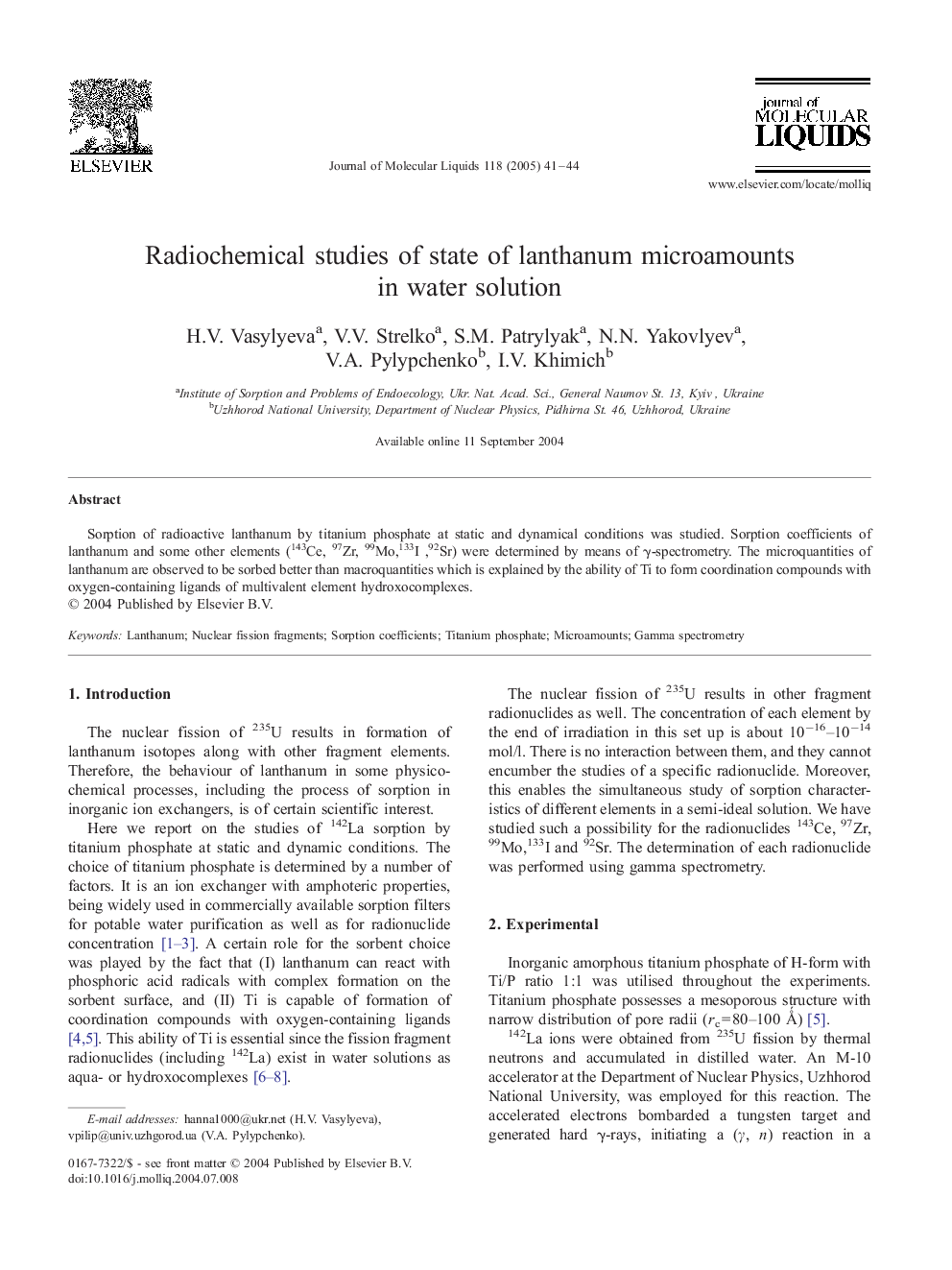 Radiochemical studies of state of lanthanum microamounts in water solution