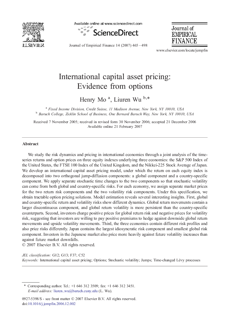 International capital asset pricing: Evidence from options