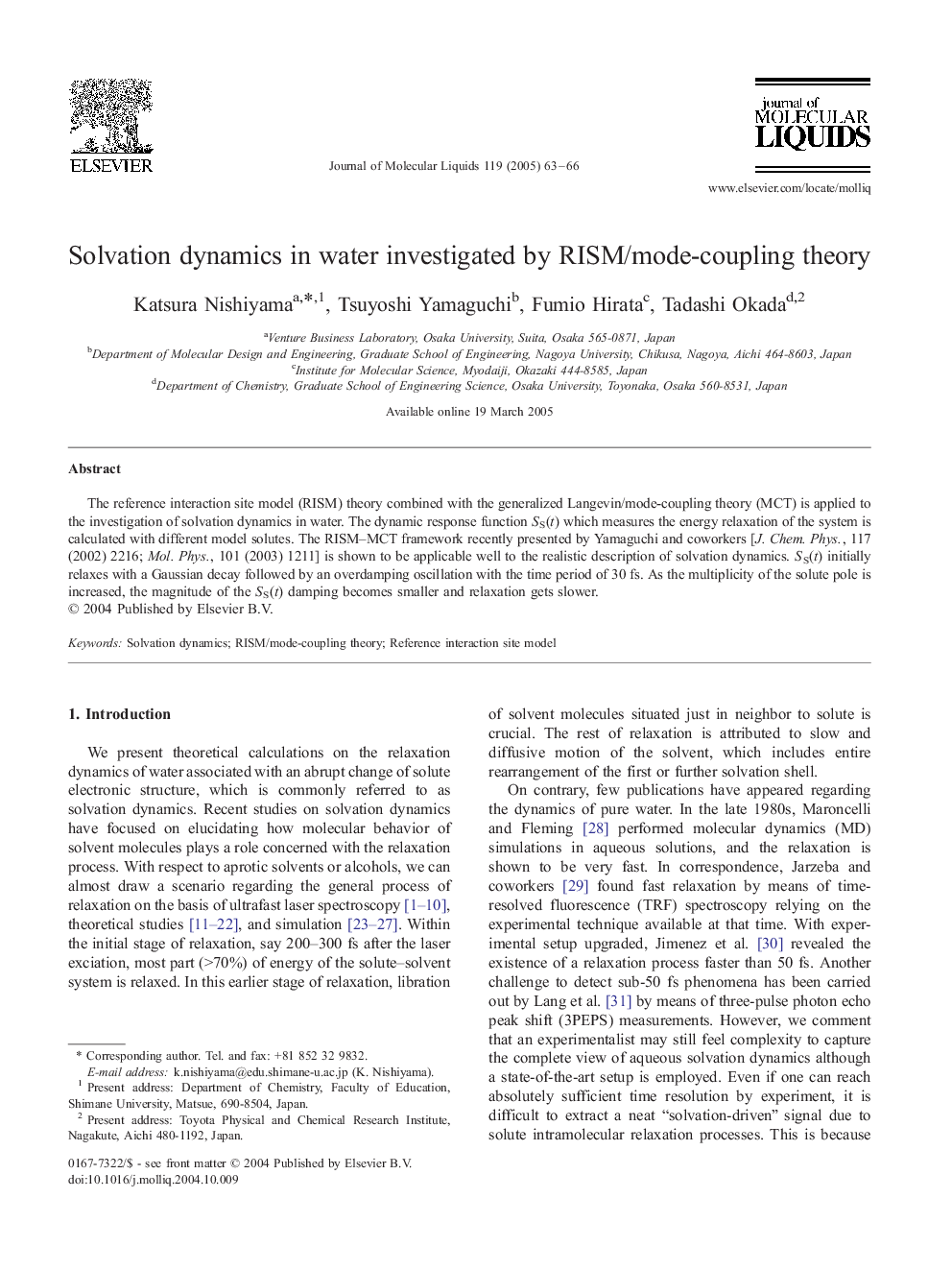 Solvation dynamics in water investigated by RISM/mode-coupling theory