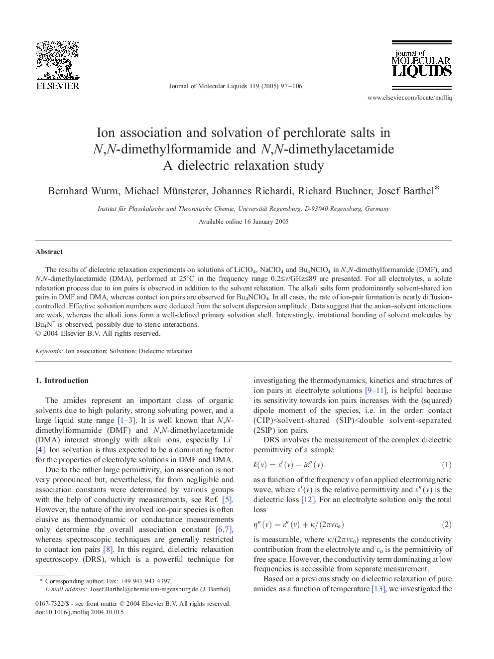 Ion association and solvation of perchlorate salts in N,N-dimethylformamide and N,N-dimethylacetamide