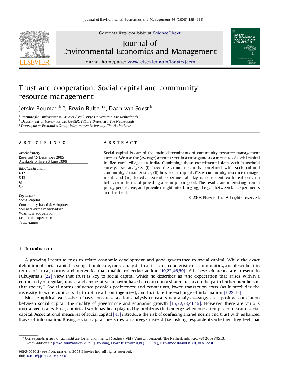 Trust and cooperation: Social capital and community resource management