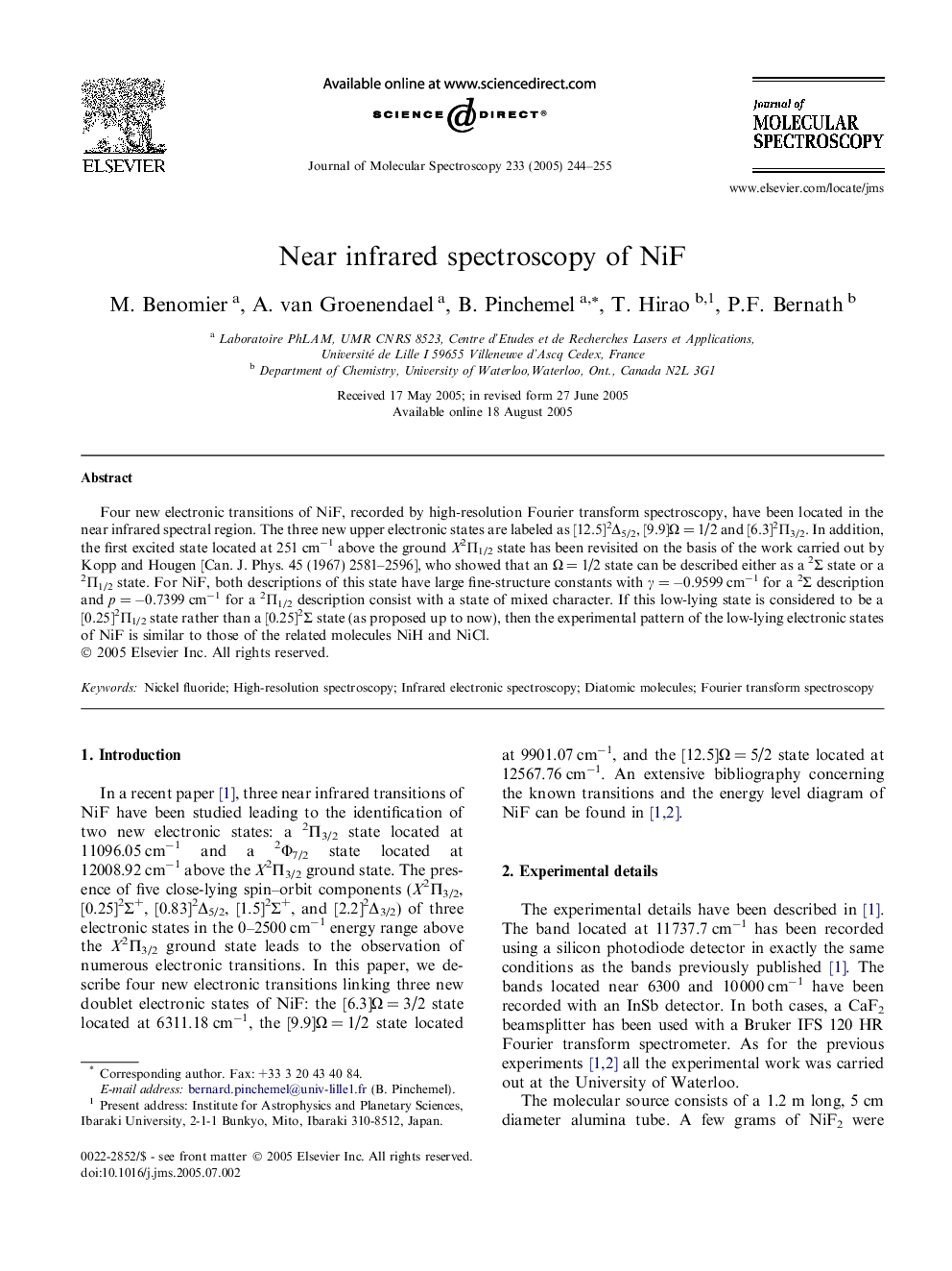 Near infrared spectroscopy of NiF