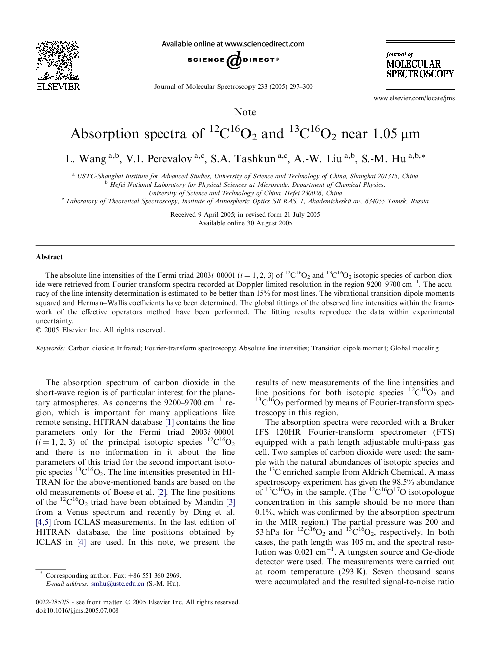 Absorption spectra of 12C16O2 and 13C16O2 near 1.05Â Î¼m