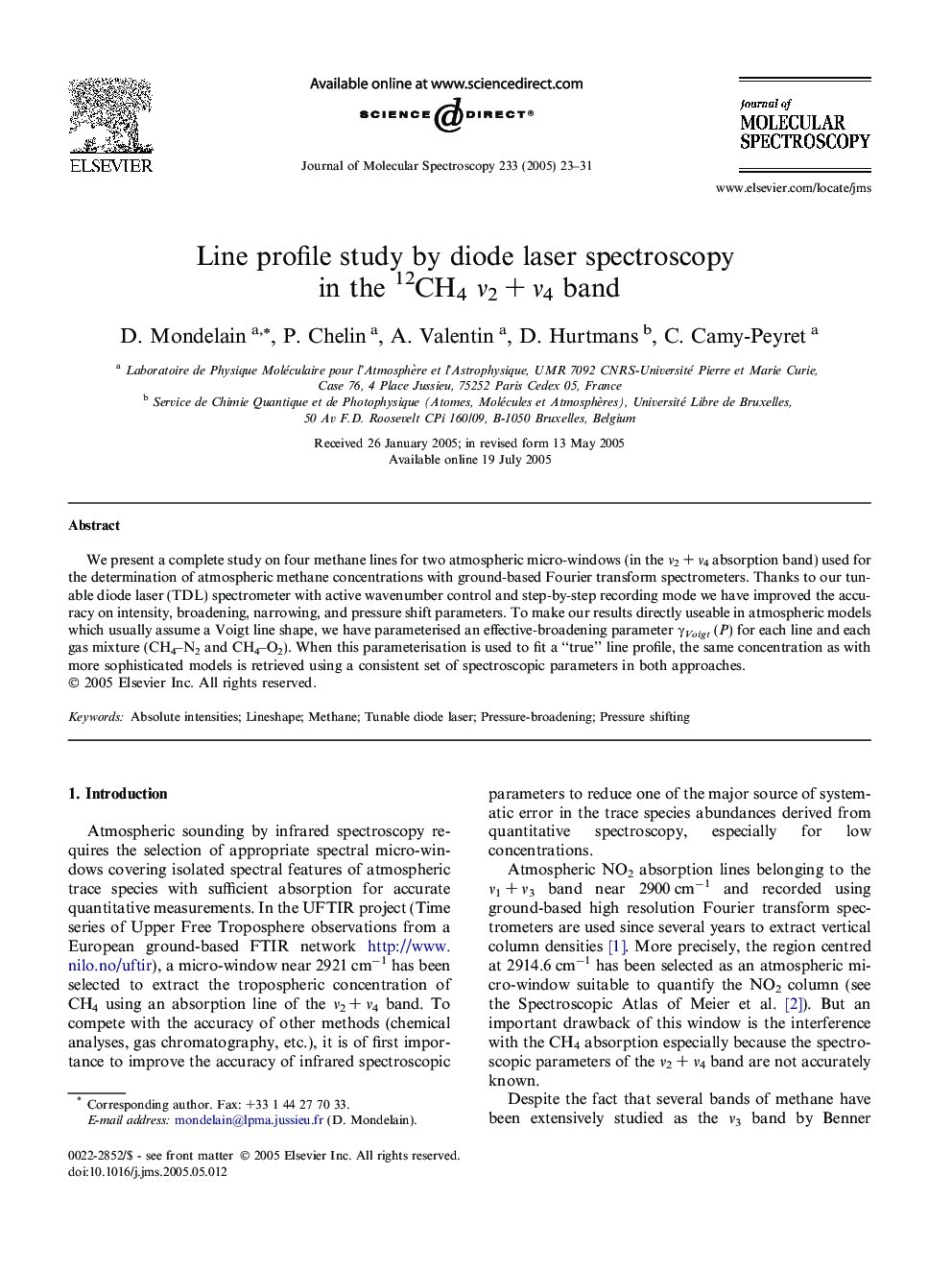 Line profile study by diode laser spectroscopy in the 12CH4Î½2Â +Â Î½4 band