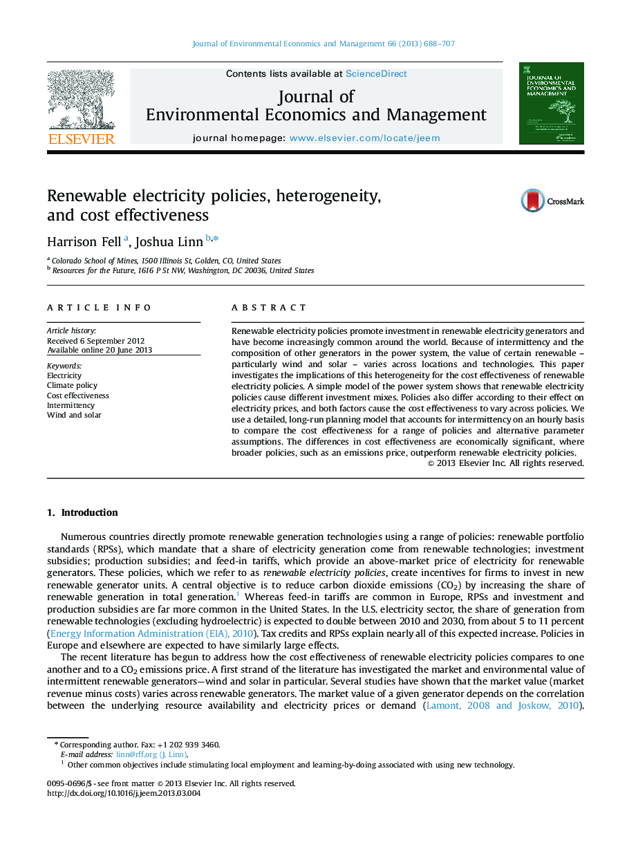 Renewable electricity policies, heterogeneity, and cost effectiveness