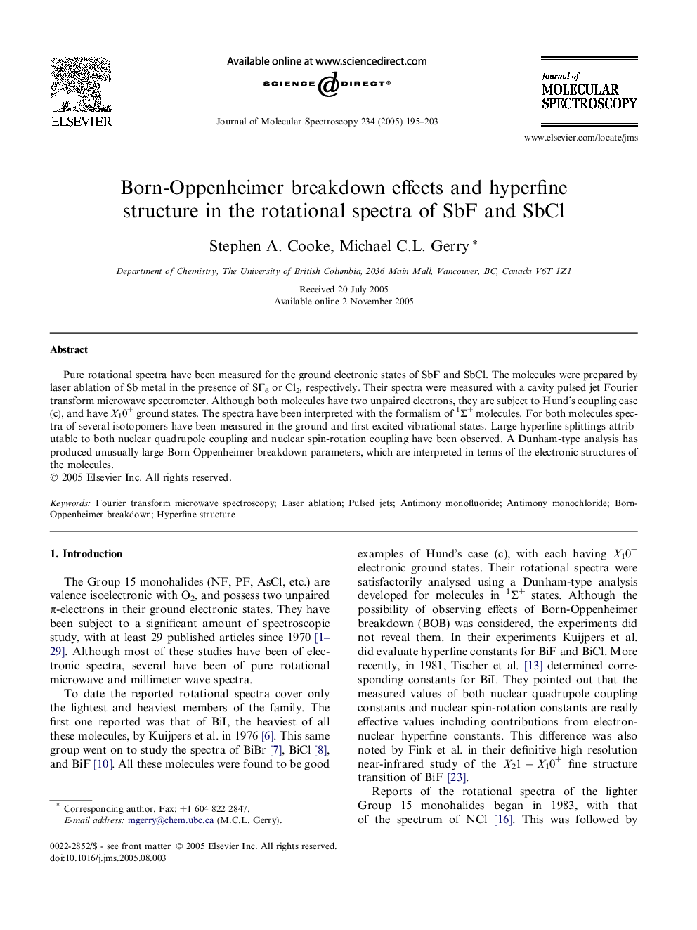 Born-Oppenheimer breakdown effects and hyperfine structure in the rotational spectra of SbF and SbCl