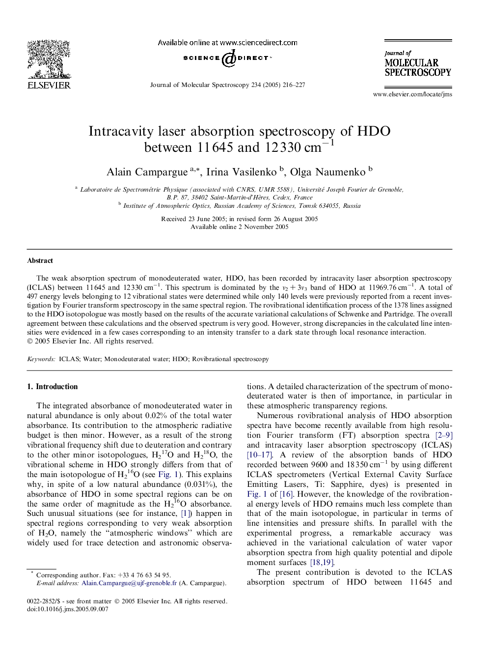 Intracavity laser absorption spectroscopy of HDO between 11Â 645 and 12Â 330Â cmâ1
