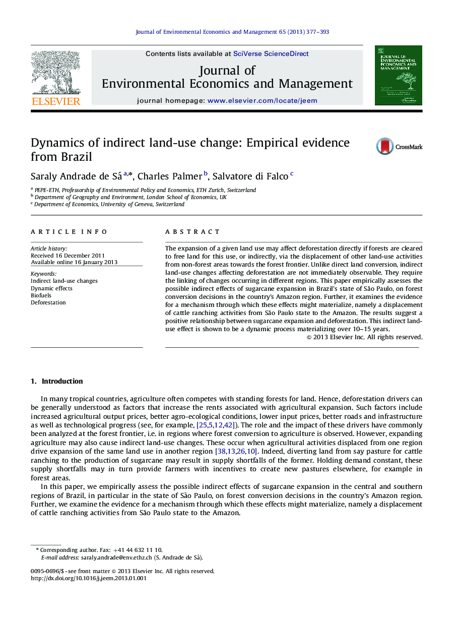 Dynamics of indirect land-use change: Empirical evidence from Brazil