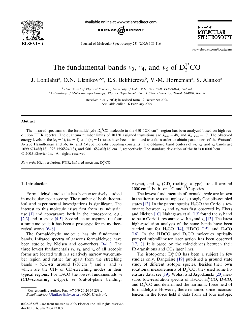 The fundamental bands Î½3, Î½4, and Î½6 of D213CO