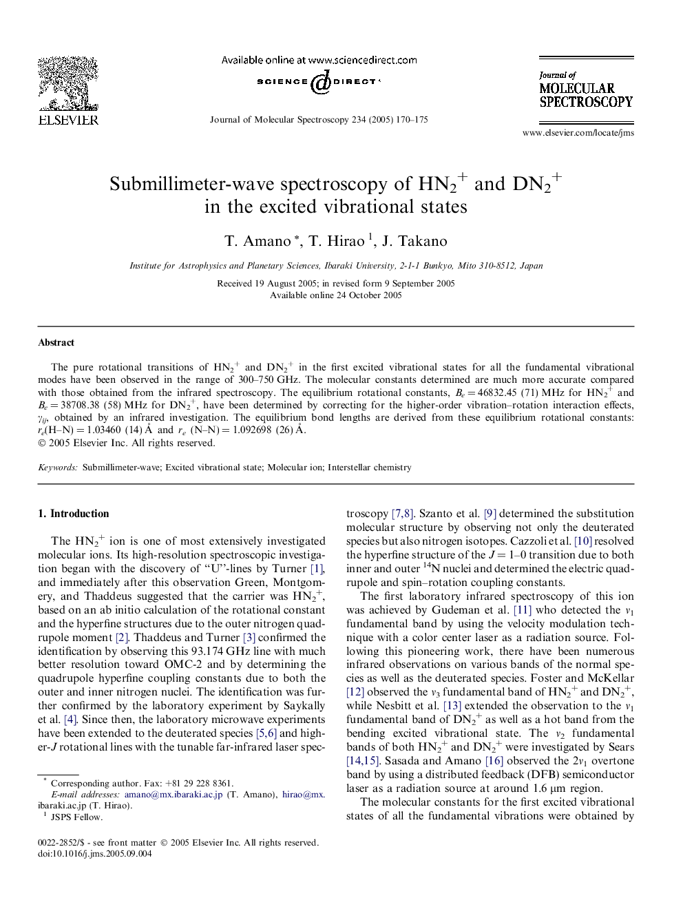 Submillimeter-wave spectroscopy of HN2+ and DN2+ in the excited vibrational states