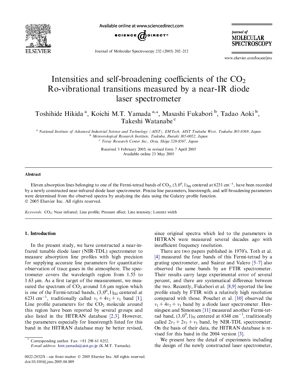 Intensities and self-broadening coefficients of the CO2 Ro-vibrational transitions measured by a near-IR diode laser spectrometer