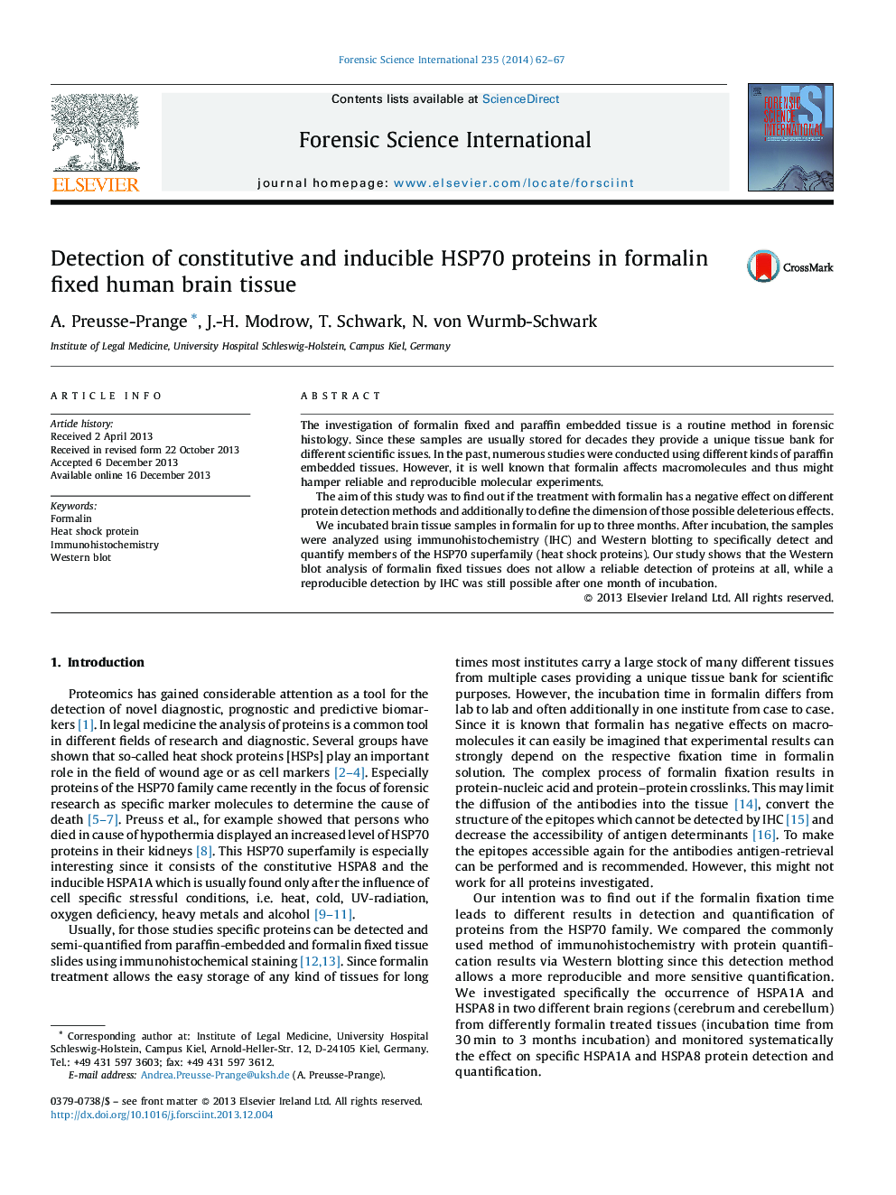 Detection of constitutive and inducible HSP70 proteins in formalin fixed human brain tissue