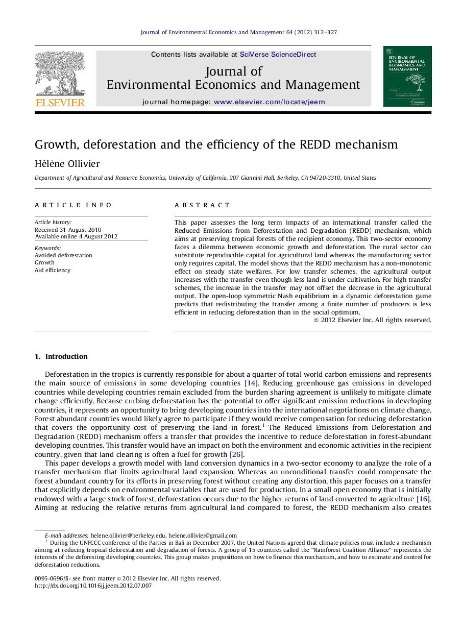 Growth, deforestation and the efficiency of the REDD mechanism