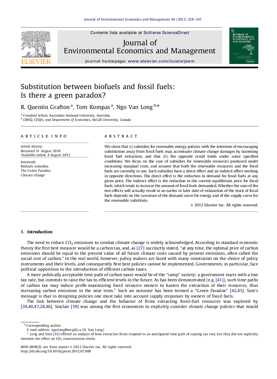 Substitution between biofuels and fossil fuels: Is there a green paradox?