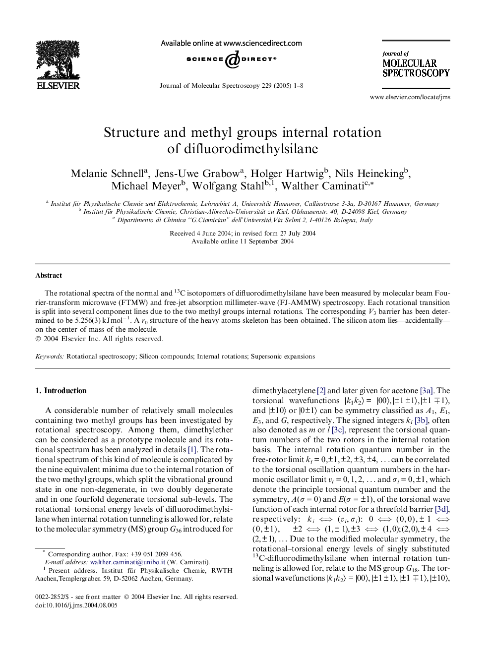 Structure and methyl groups internal rotation of difluorodimethylsilane